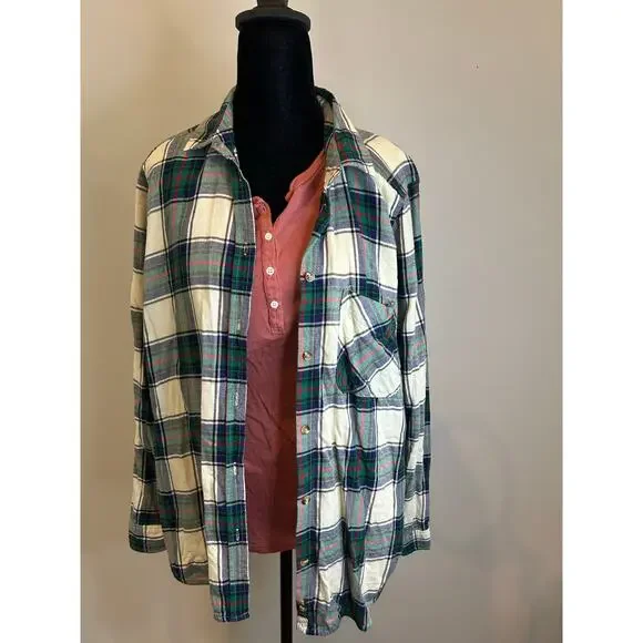 American Eagle Boyfriend Fit Plaid Flannel Shirt Size L Cozy Cabin Style - Picture 4 of 4